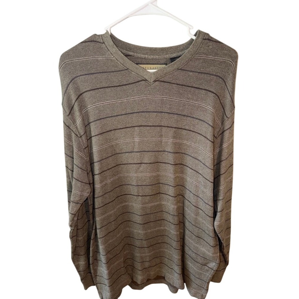 Naturalife Womens Brown Striped V-Neck Long Sleeve Cotton Sweater Size L Q0530